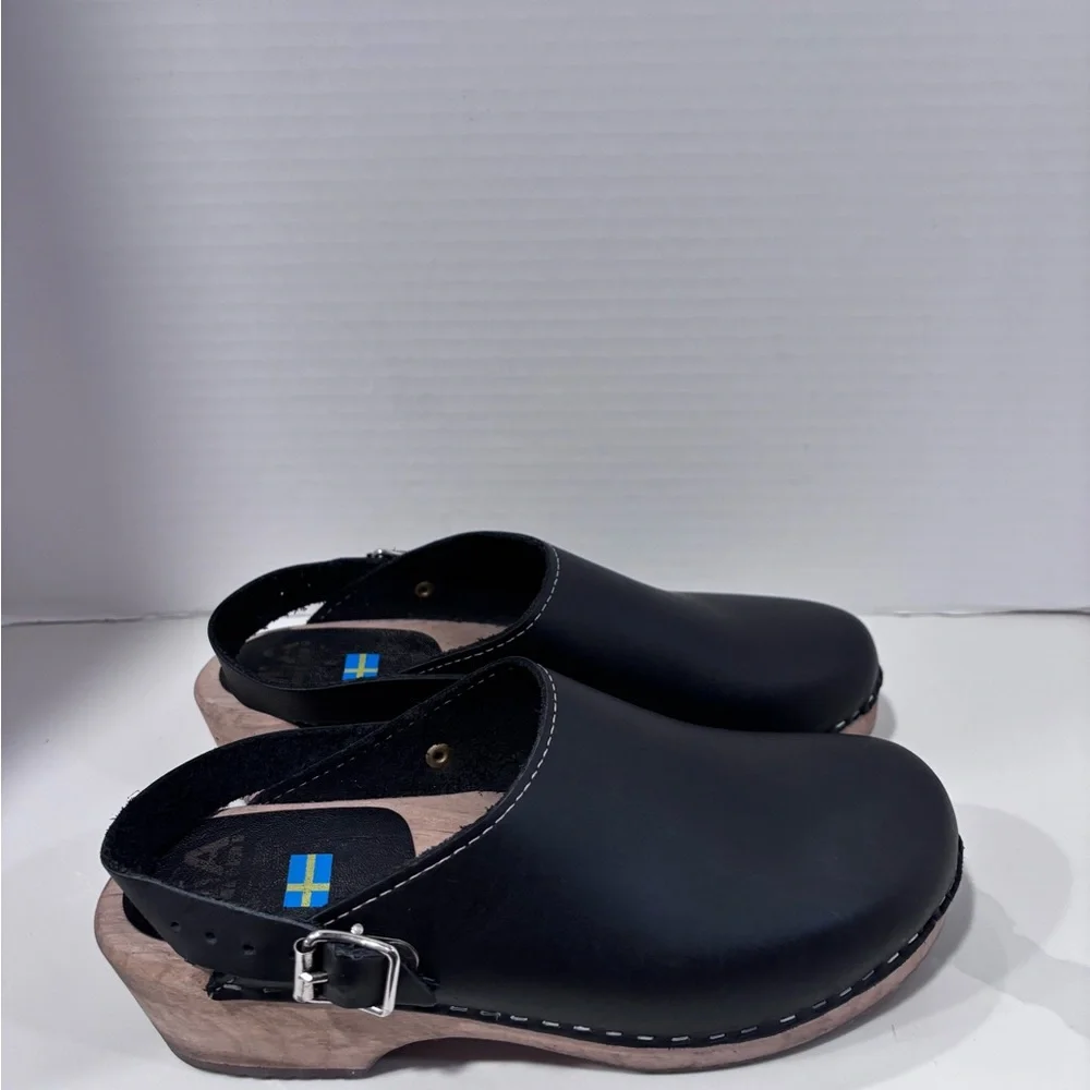 MIA Alma Lug Leather Swedish Anatomisk Clogs Shoes Black Size 40 - Picture 4 of 8